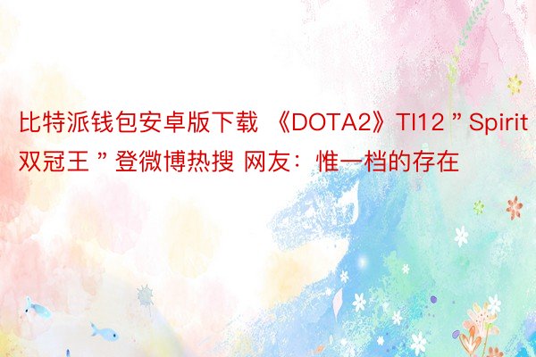 比特派钱包安卓版下载 《DOTA2》TI12＂Spirit双冠王＂登微博热搜 网友：惟一档的存在