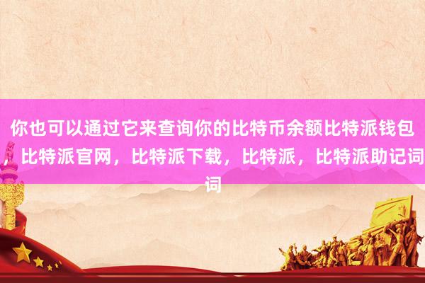 你也可以通过它来查询你的比特币余额比特派钱包，比特派官网，比特派下载，比特派，比特派助记词